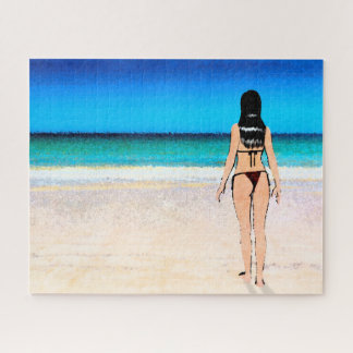 Mädchen am Strand mit einem Bikini-Gemälde Puzzle