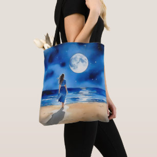 Mädchen am Strand unter einem Vollmond
