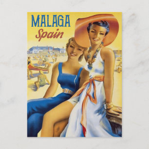 Mädchen am Strand von Málaga, Spanien Postkarte