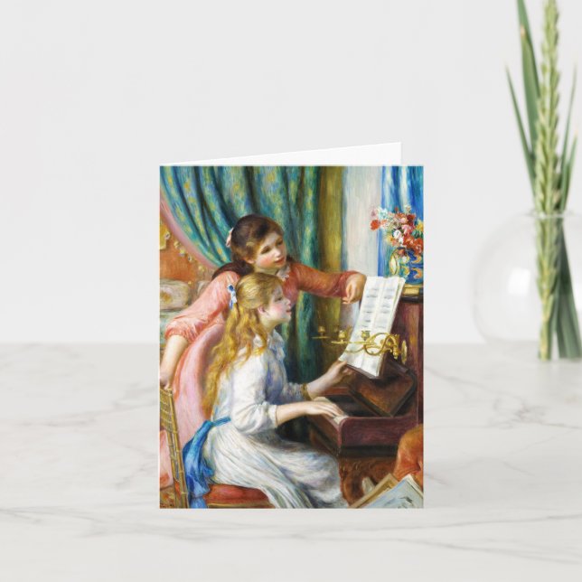 Mädchen an der Malerei Klavier-Pierres Auguste Karte (Vorderseite)