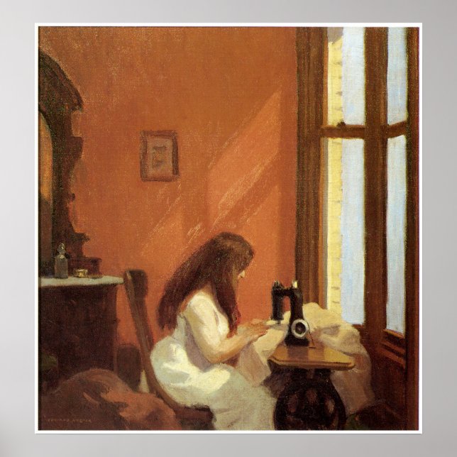 Mädchen an der Nähmaschine, Edward Hopper Poster (Vorne)