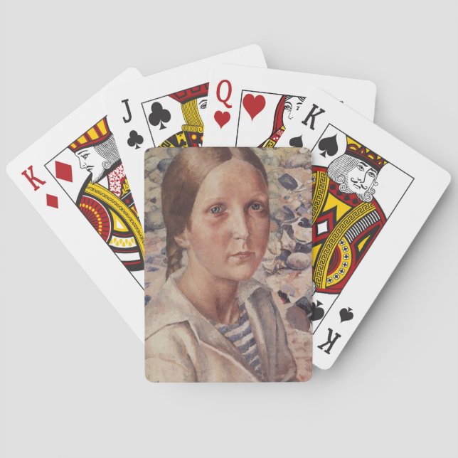 Mädchen an einem Kiesstrand in Russland Spielkarten (Rückseite)