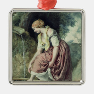 Mädchen an einem Rohr Ornament Aus Metall