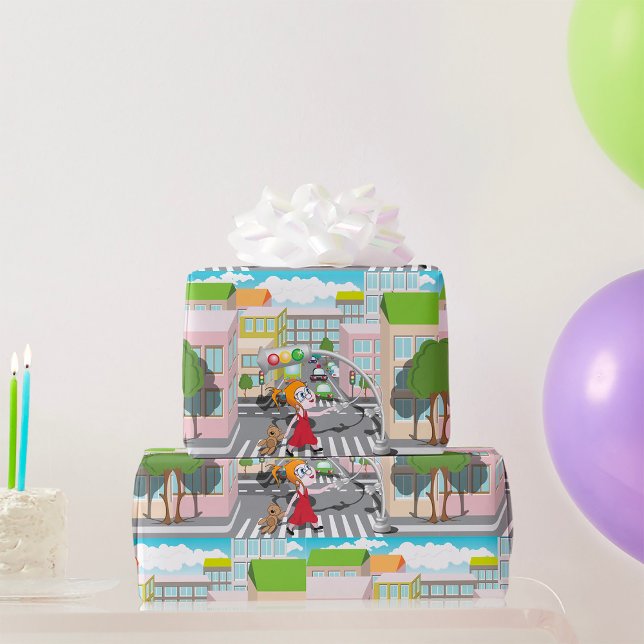 Mädchen an einer Fußgängerüberquerung Geschenkpapier (Von Creator hochgeladen)