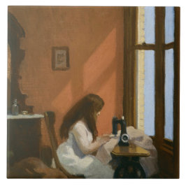 Mädchen an einer Nähmaschine (von Edward Hopper) Fliese