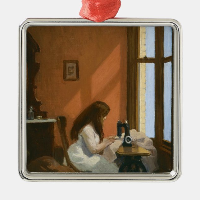 Mädchen an einer Nähmaschine (von Edward Hopper) Ornament Aus Metall (Vorne)