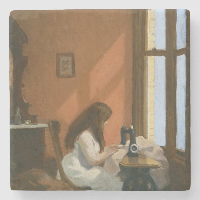 Mädchen an einer Nähmaschine (von Edward Hopper) Steinuntersetzer (Vorderseite)
