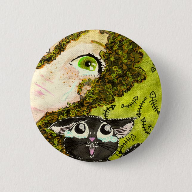 Mädchen an Katze 2 Button (Vorderseite)