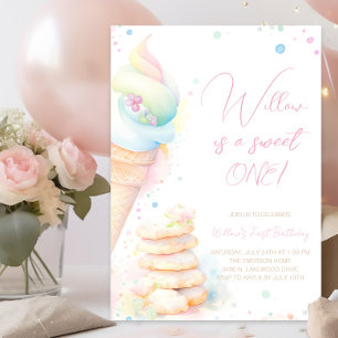 Mädchen Aquarell Süßigkeiten Süße Erste Geburtstag Einladung