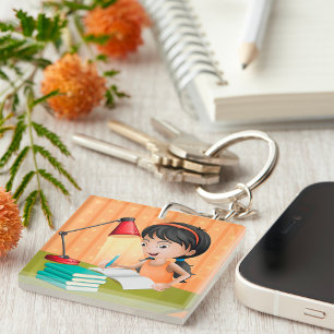 Mädchen arbeiten an einem Schreibtisch-Schlüsselan Schlüsselanhänger