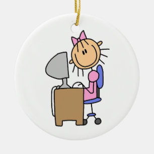 Mädchen auf dem Computer Keramikornament