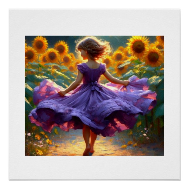 Mädchen auf dem Feld der Sonnenblumen, Poster (Vorderseite)