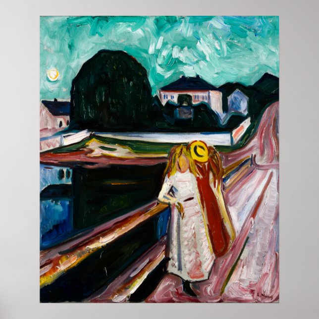 Mädchen auf dem Pier von Edvard Munch Poster (Vorne)