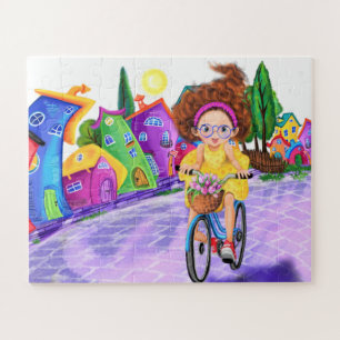 Mädchen auf dem Rad mit Tulips Puzzle Malerei