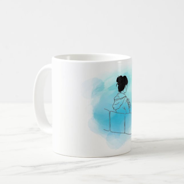 Mädchen auf der Rohr-schrulligen Tasse (Vorderseite Links)