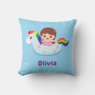 Mädchen auf einem Einhorn-Regenbogen-Pool-Schwimmk Kissen
