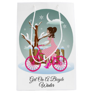 Mädchen auf einem Fahrrad Winter-Geschenktasche - Mittlere Geschenktüte