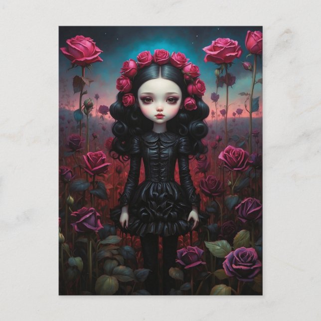 Mädchen auf einem Feld von Rosen Postkarte (Vorderseite)