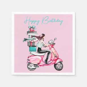 Mädchen auf einem Roller mit Geschenken Serviette