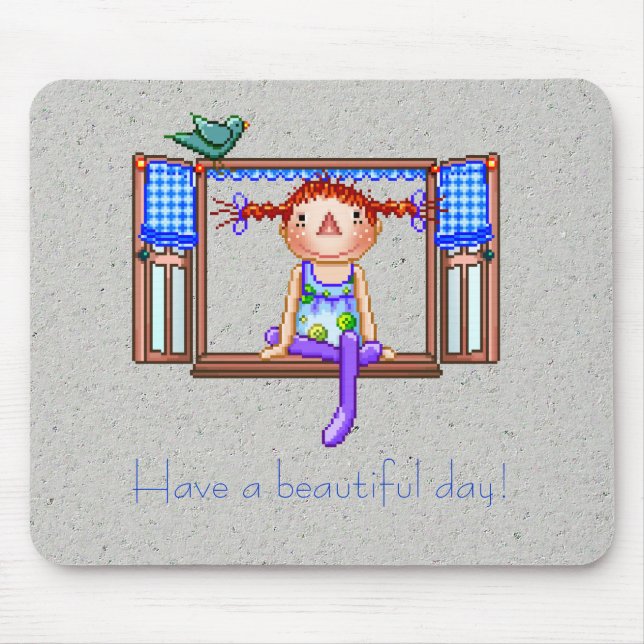 Mädchen auf einer Fenster-Schwellen-Pixel-Kunst Mousepad (Vorne)