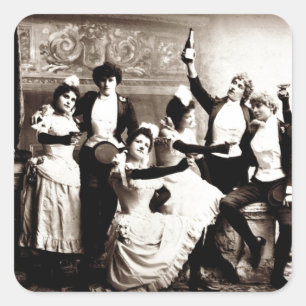 Mädchen auf einer Party Vintage-Druck Quadratischer Aufkleber