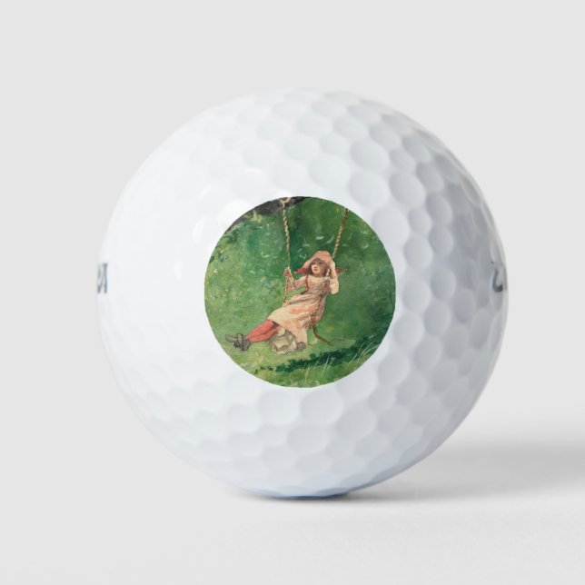Mädchen auf einer Schaukel (Ländliche Kindheit) (W Golfball (Vorderseite)
