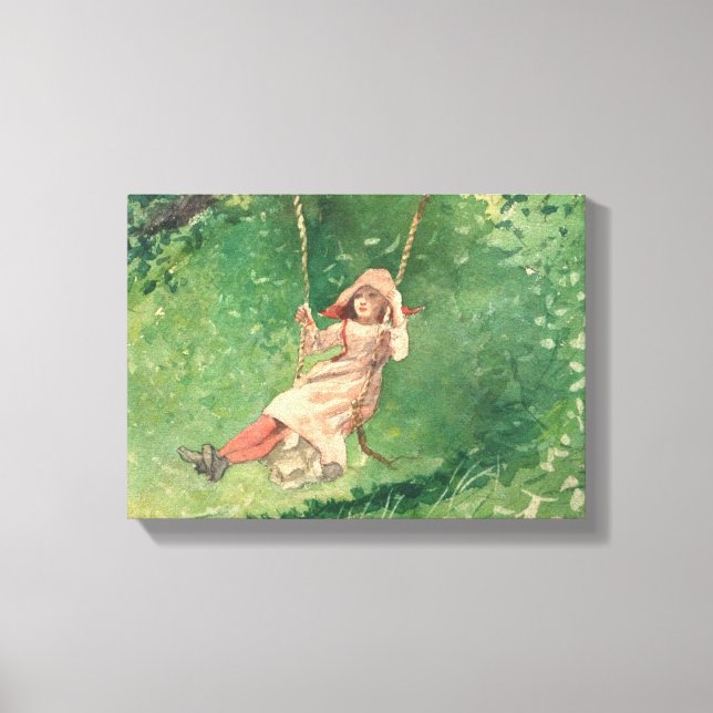 Mädchen auf einer Schaukel (Ländliche Kindheit) (W Leinwanddruck (Vorderseite)