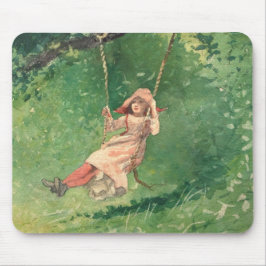Mädchen auf einer Schaukel (Ländliche Kindheit) (W Mousepad