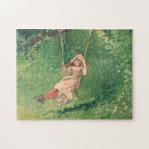 Mädchen auf einer Schaukel (Ländliche Kindheit) (W