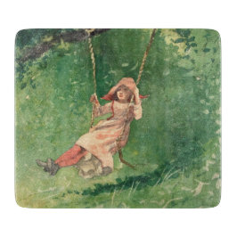 Mädchen auf einer Schaukel (Ländliche Kindheit) (W Schneidebrett