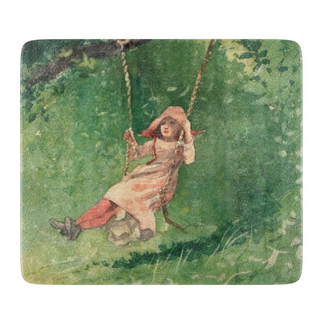 Mädchen auf einer Schaukel (Ländliche Kindheit) (W Schneidebrett (Vorderseite)