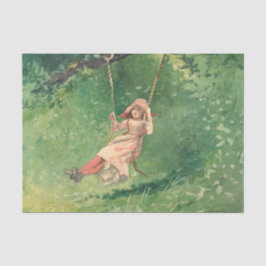 Mädchen auf einer Schaukel (Ländliche Kindheit) (W Seidenpapier