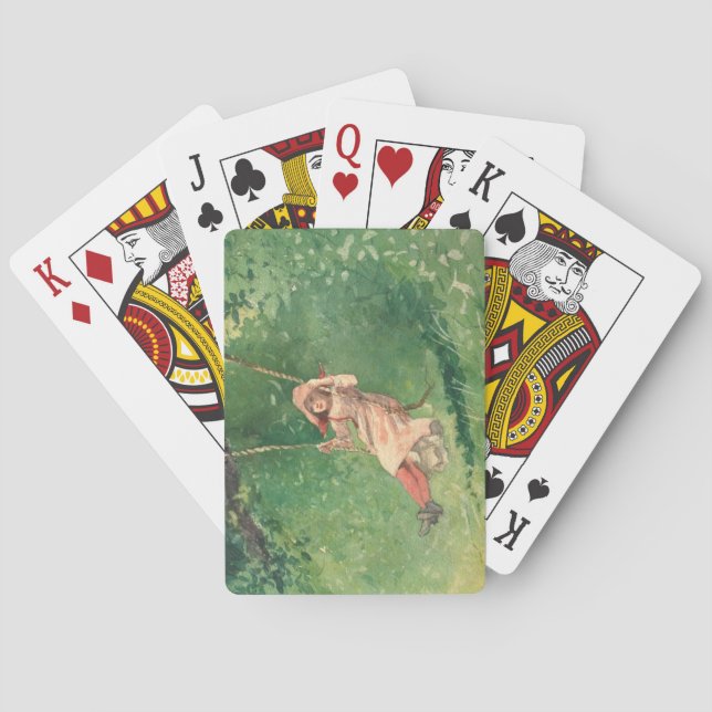 Mädchen auf einer Schaukel (Ländliche Kindheit) (W Spielkarten (Rückseite)