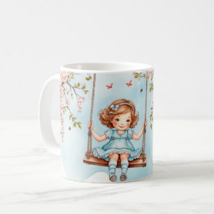 Mädchen auf einer schwungvollen Kirschblüte Kaffeetasse