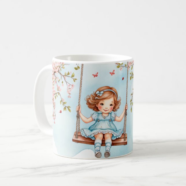 Mädchen auf einer schwungvollen Kirschblüte Kaffeetasse (Vorderseite Links)