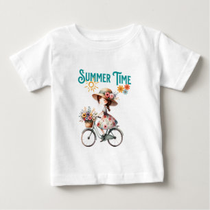 Mädchen auf Fahrrad mit Blumen Sommer Baby T-shirt