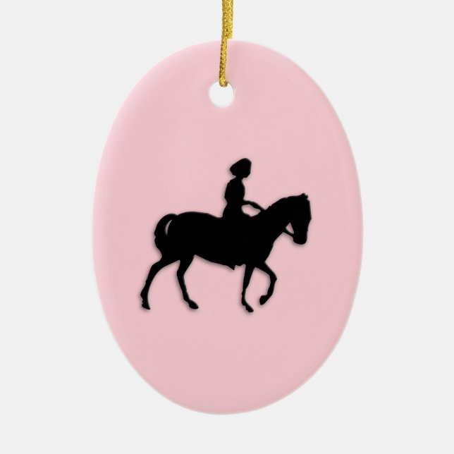 Mädchen auf Pferd / Pony Pink Keramikornament (Vorne)