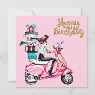 Mädchen auf Roller mit Geschenken