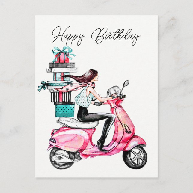 Mädchen auf Roller  Postkarte (Vorderseite)