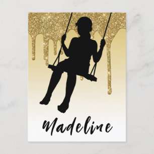 Mädchen auf Schaukel Gold Glitter Drip Ombre    Postkarte