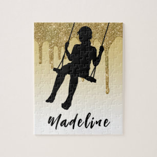 Mädchen auf Schaukel Gold Glitter Drip Ombre Puzzle