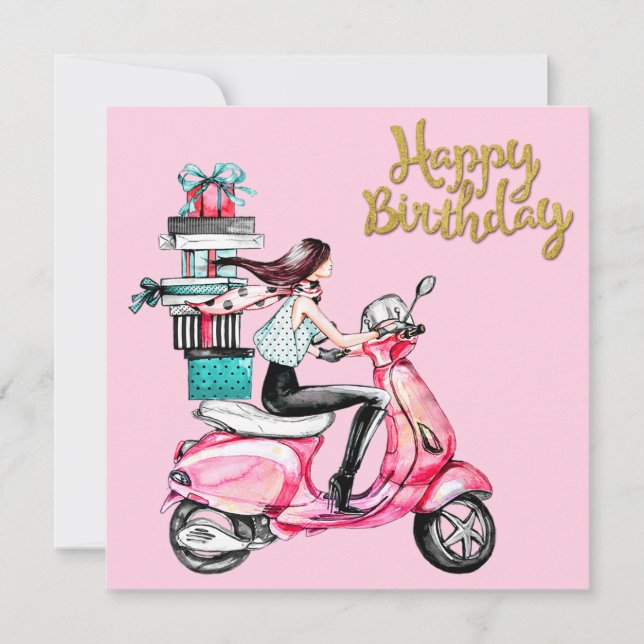 Mädchen auf Scooter, die Präsentationen tragen (Vorderseite)