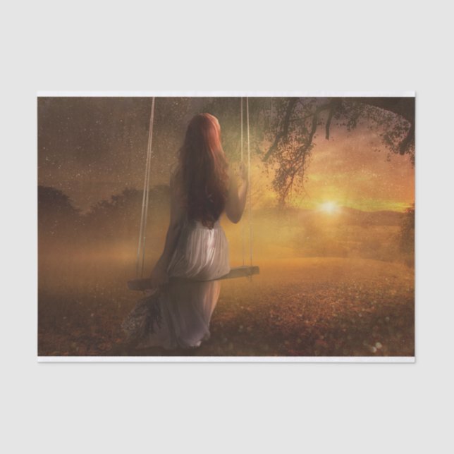 Mädchen auf Swing Decoupage Seidenpapier (Vorderseite)