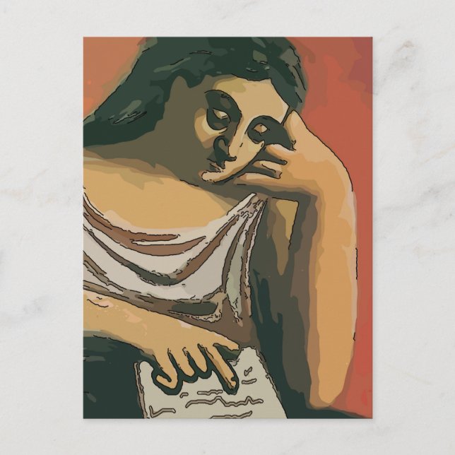 Mädchen auf Tablette Abstrakt 2 Postkarte (Vorderseite)