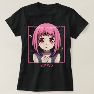 Mädchen aus Anime mit Teufelsästhetik in Rosa T-Shirt