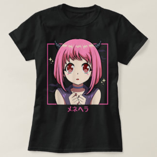 Mädchen aus Anime mit Teufelsästhetik in Rosa T-Shirt