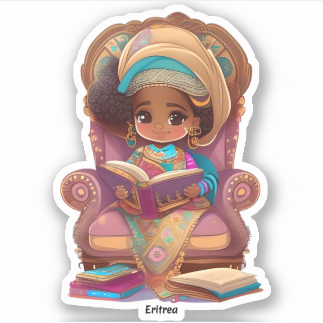 Mädchen aus der Welt Lesen - Eritrea Aufkleber (Vorderseite)