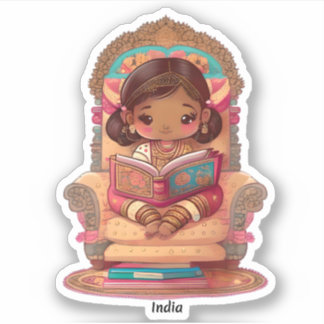 Mädchen aus der Welt lesen - Indien Aufkleber