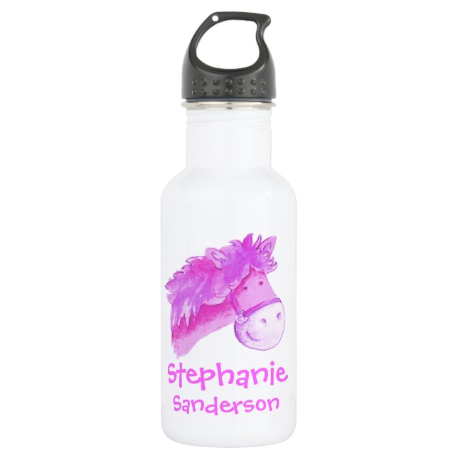 Mädchen aus Pony rosa und weiße Getränke Flasche Edelstahlflasche (Vorderseite)