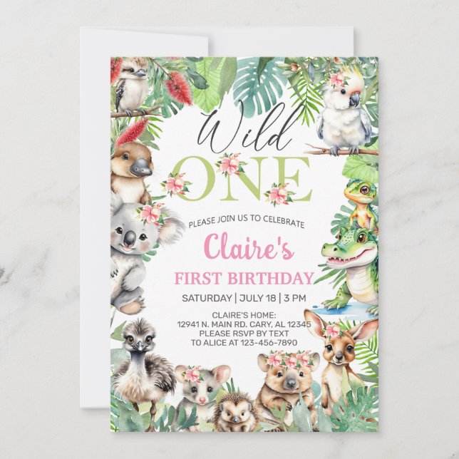 Mädchen Australische Tiere Wild Ein Geburtstag. Einladung (Vorderseite)